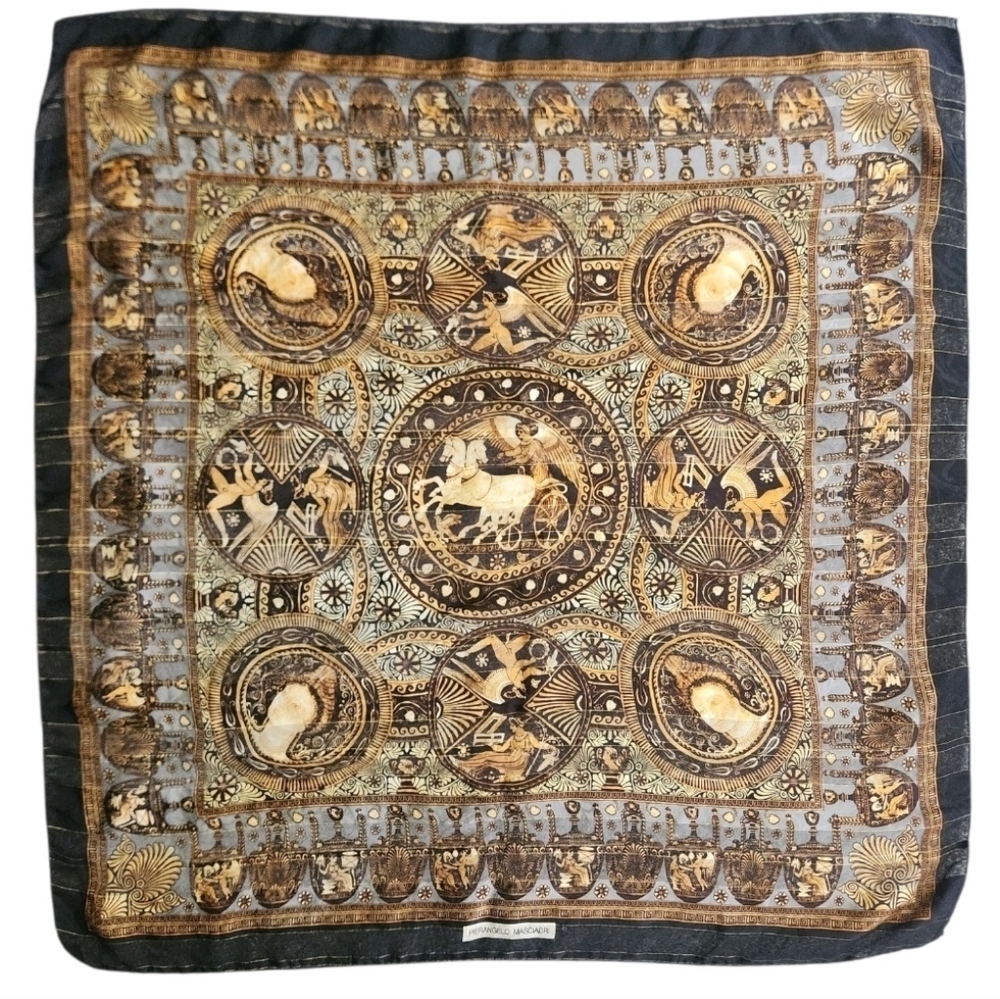 Vtg Pierangelo Masciadri Silk Scarf 37” Greco Roman Greek Key Hand Rolled Italy